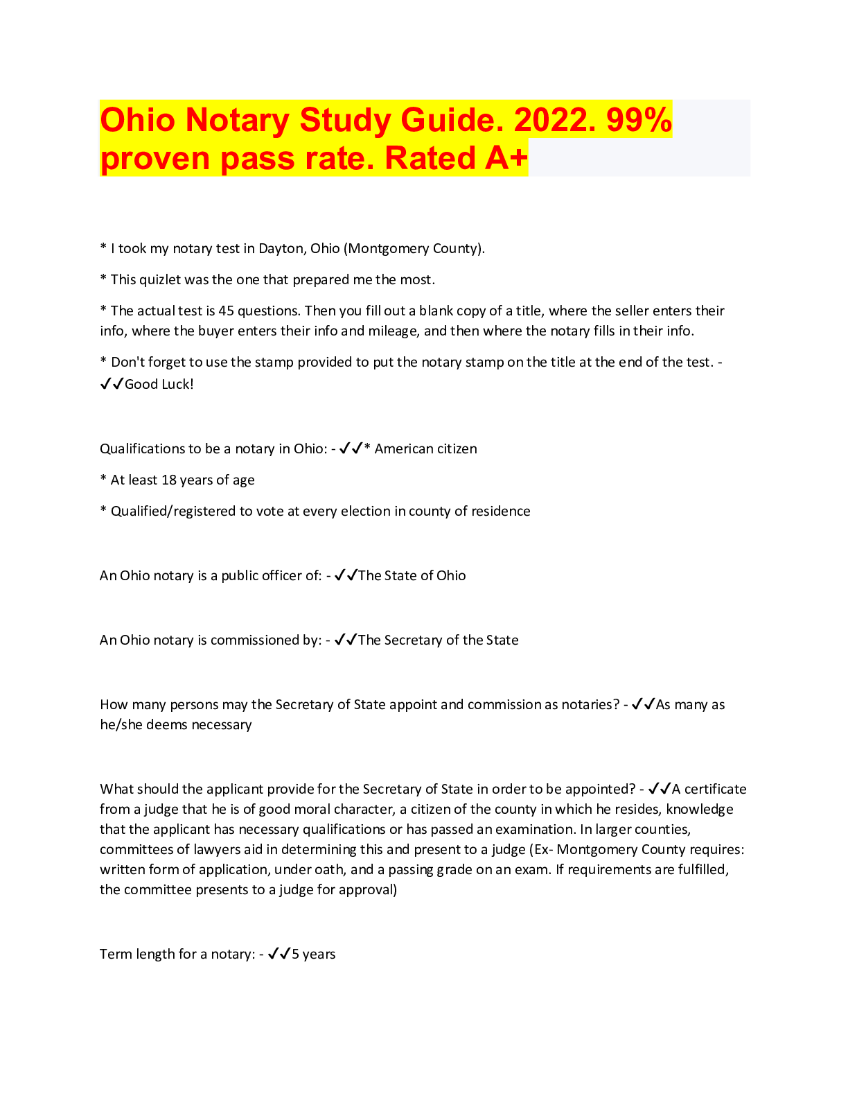 Ohio Notary Study Guide (Summit Count…